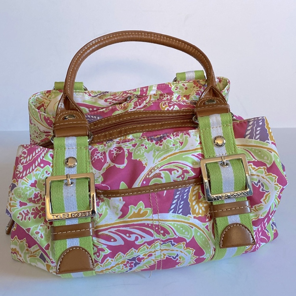 Tyler Rodan Pink and Lime Green Paisley Floral Print Bag